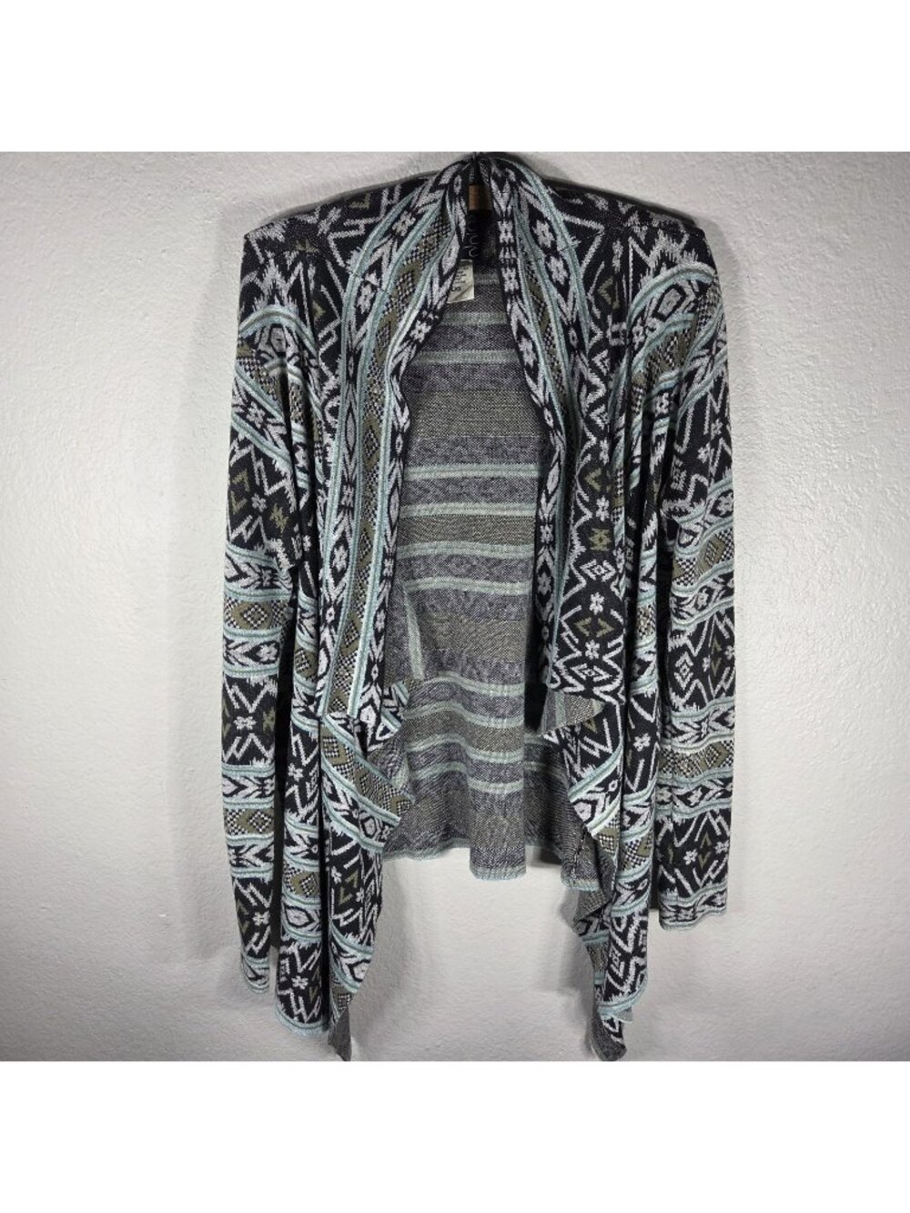 Billabong Show Me Waves Cardigan Sweater Open Front Tribal Pattern Size L